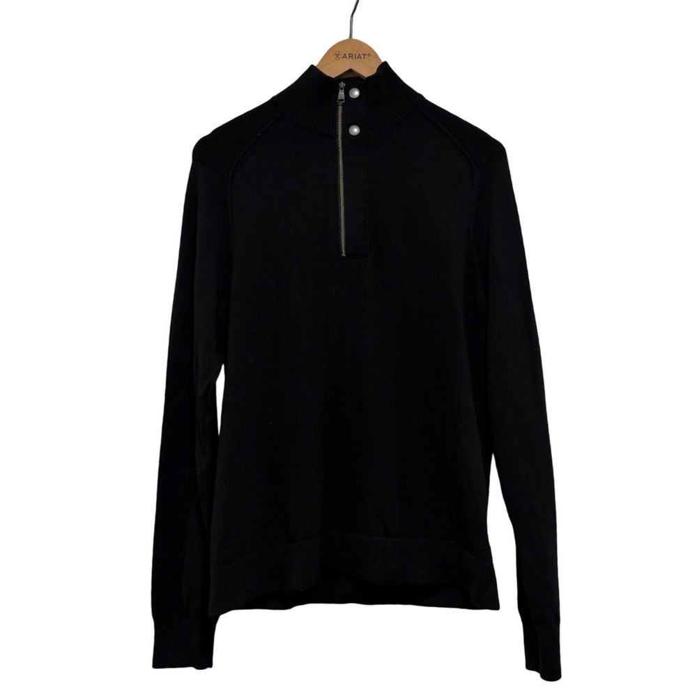 Banana Republic Mens Black 100% Extra Fine Merino Wool Quarter Zip Sweater M